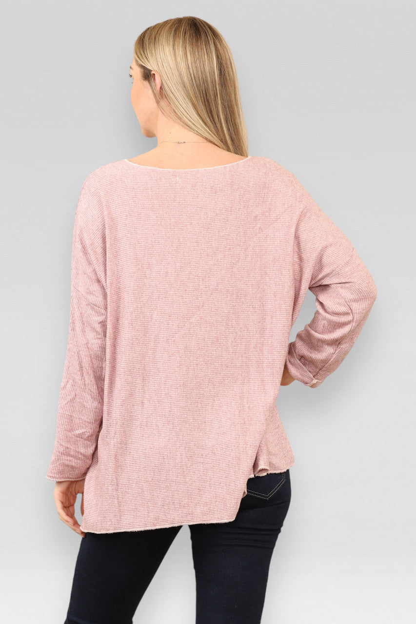 FINE KNIT RIBBED JUMPER DUSTY PINK