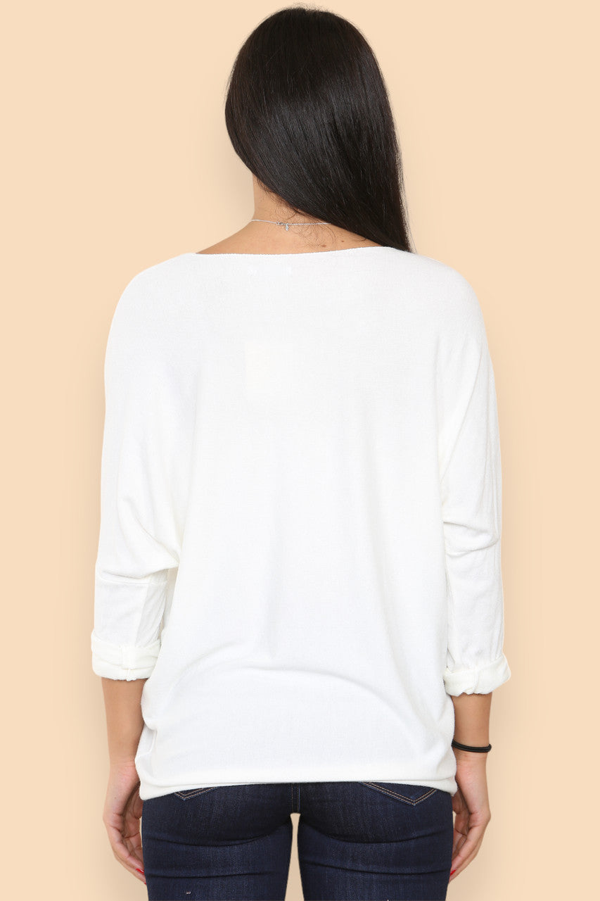 SPARKLE GLITTER HEART KNITTED JUMPER WHITE