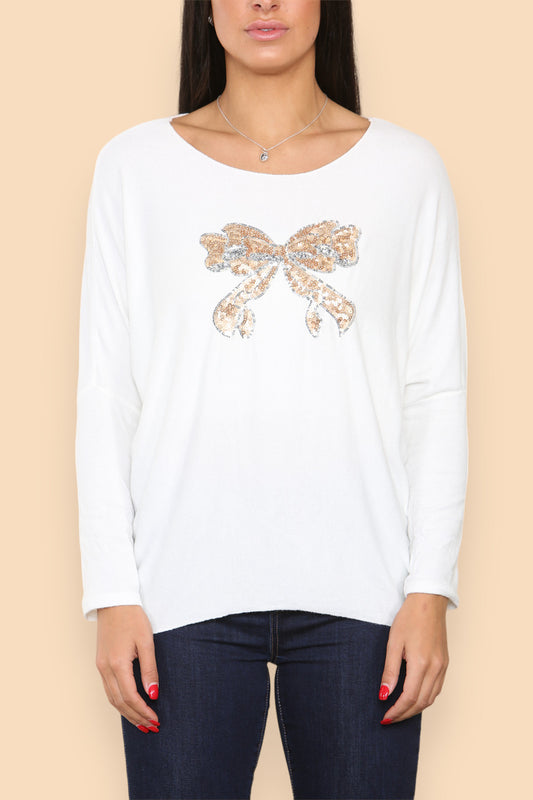 SPARKLE GLITTER STRIK GEBREIDE TRUI WIT