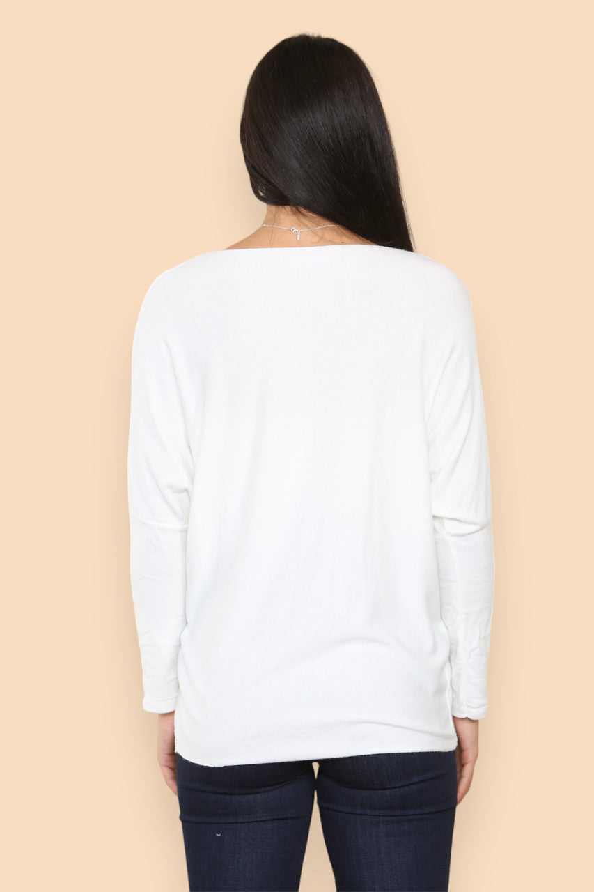 SPARKLE GLITTER BOW KNITTED JUMPER WHITE