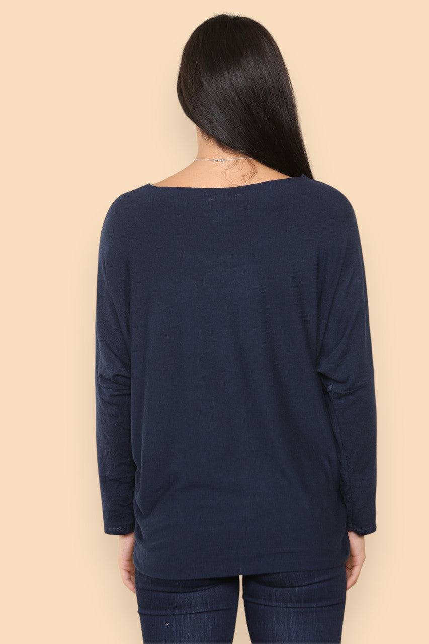 SPARKLE GLITTER BALLOON HEART KNITTED JUMPER NAVY