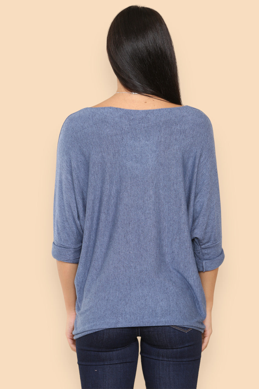 SPARKLE GLITTER BALLOON HEART KNITTED JUMPER DENIM