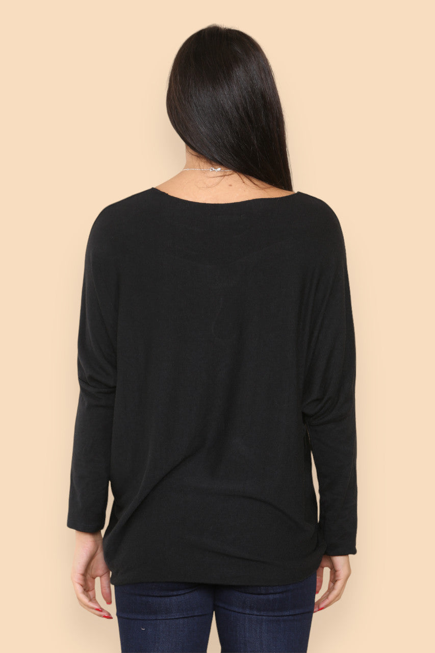 SPARKLE GLITTER HEART KNITTED JUMPER BLACK