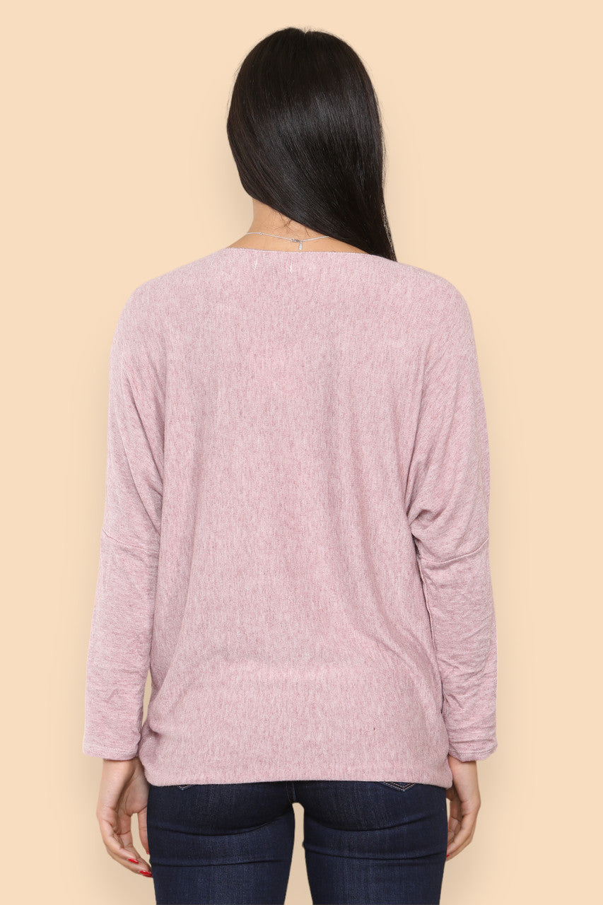 SPARKLE GLITTER HEART KNITTED JUMPER DUSTY PINK