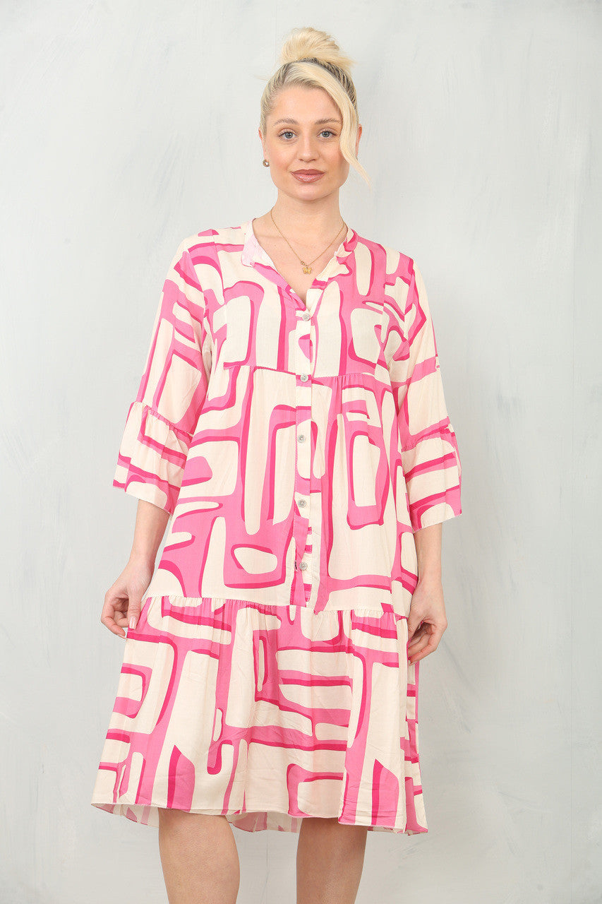 OVERHEMDJURK MET GEOMETRISCHE PRINT - ROZE