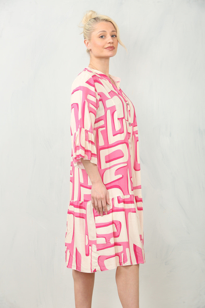 OVERHEMDJURK MET GEOMETRISCHE PRINT - ROZE