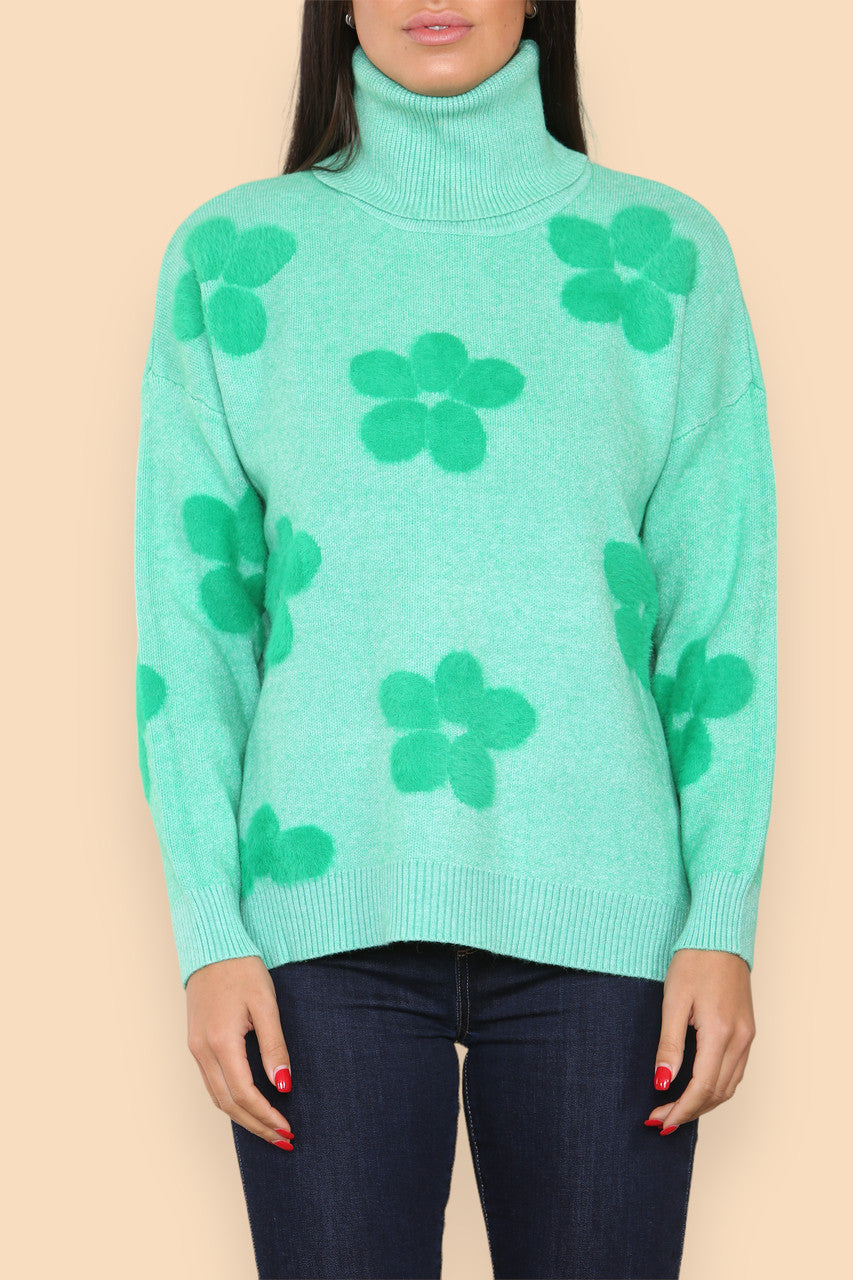 FLORAL HIGH NECK JUMPER GREEN