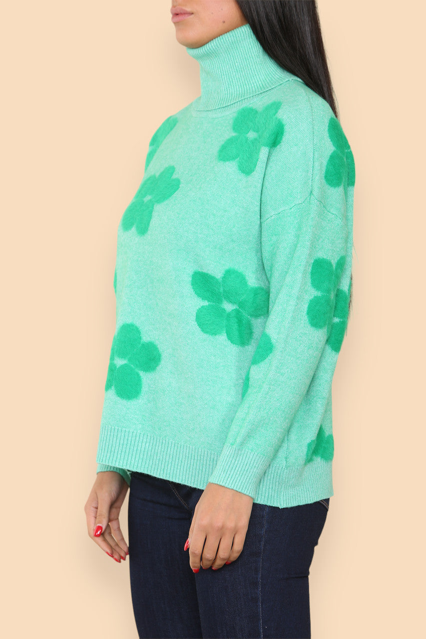 FLORAL HIGH NECK JUMPER GREEN