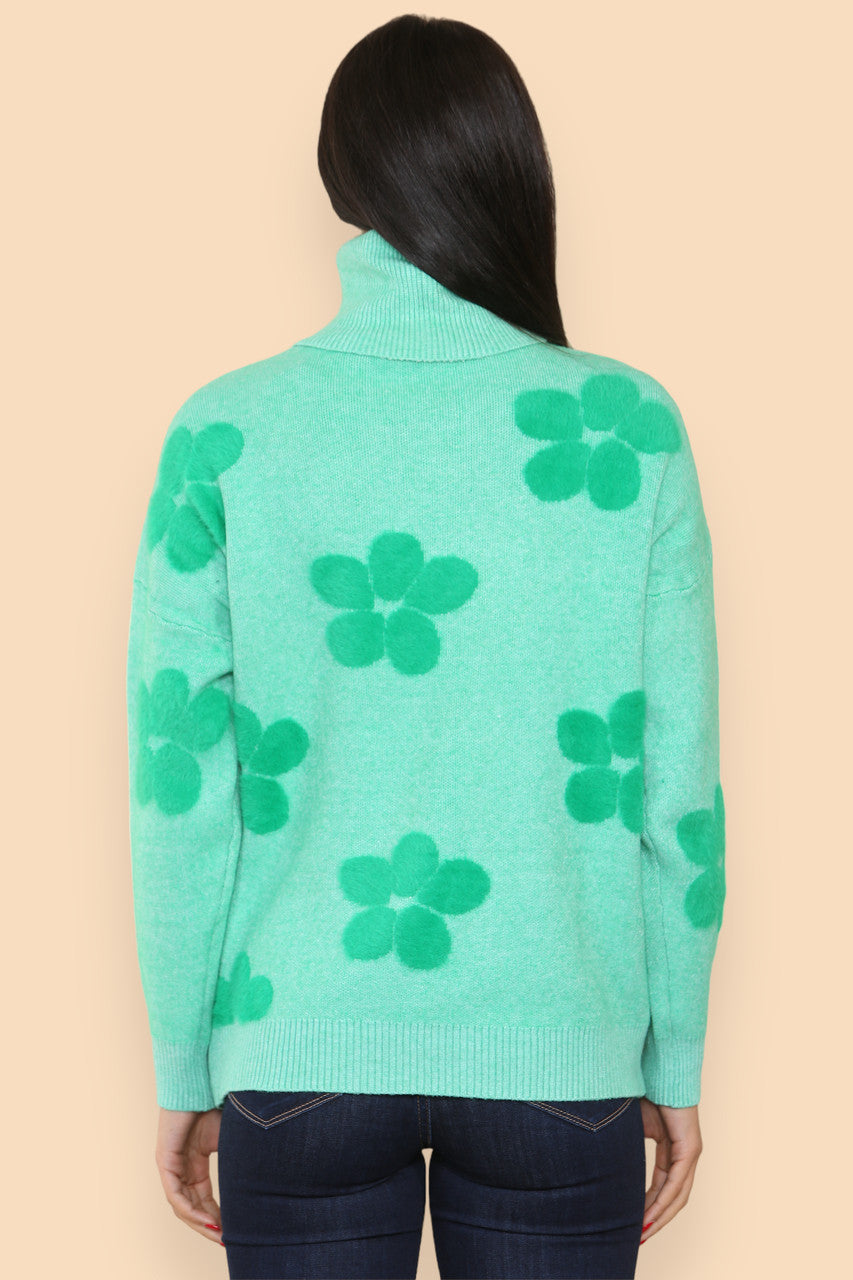 FLORAL HIGH NECK JUMPER GREEN