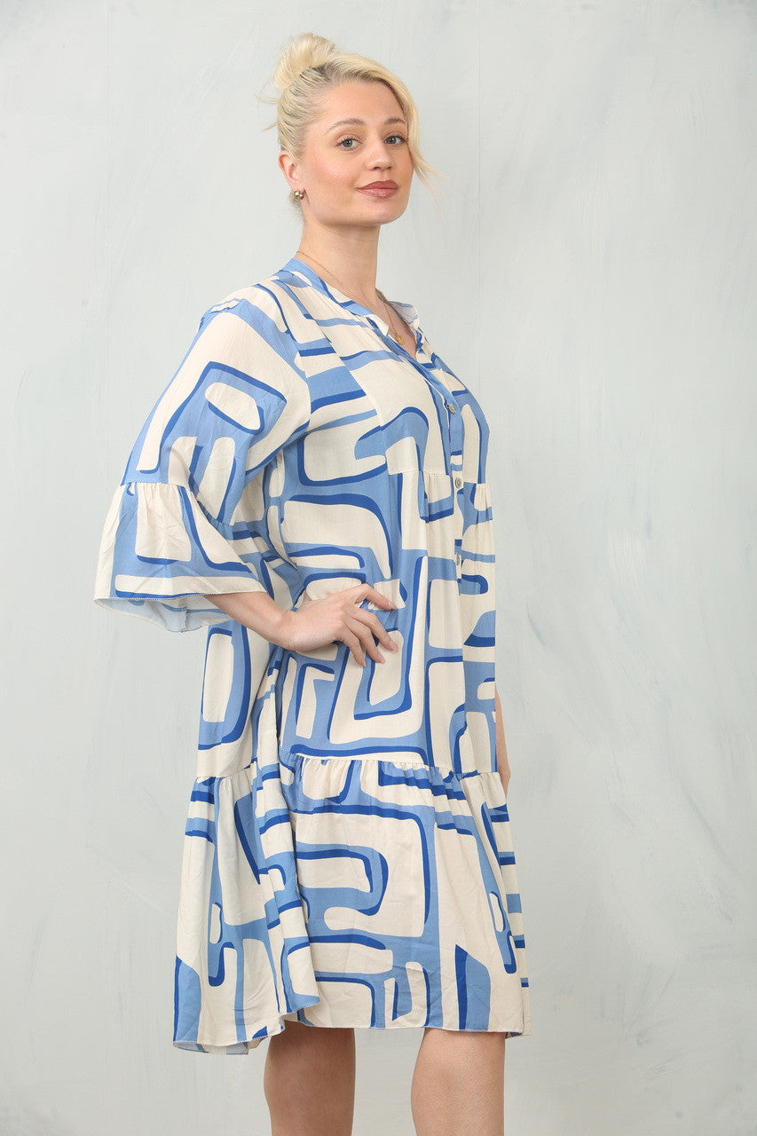 JURKJESHEMD MET GEOMETRISCHE PRINT - DENIM