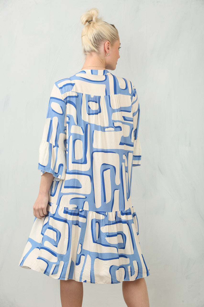 JURKJESHEMD MET GEOMETRISCHE PRINT - DENIM