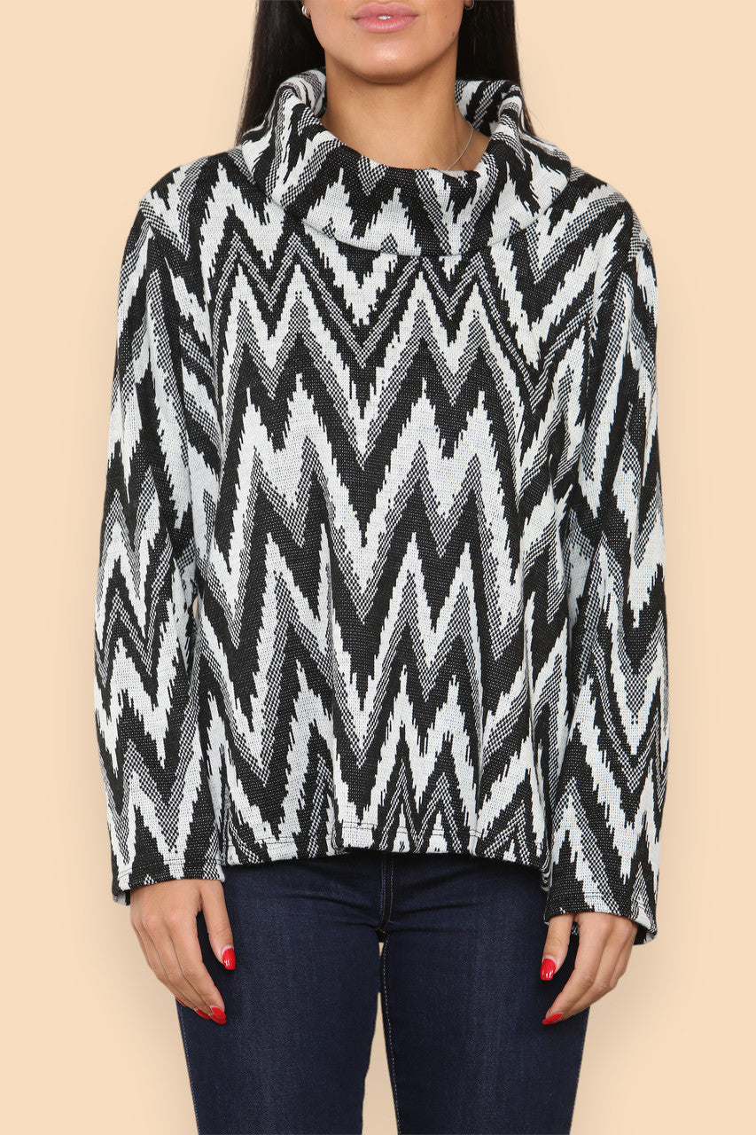 ZIG ZAG COWL NECK JUMPER BLACK/WHITE