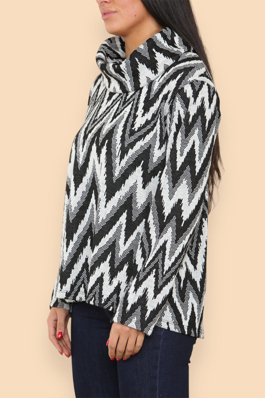 ZIG ZAG COWL NECK JUMPER BLACK/WHITE