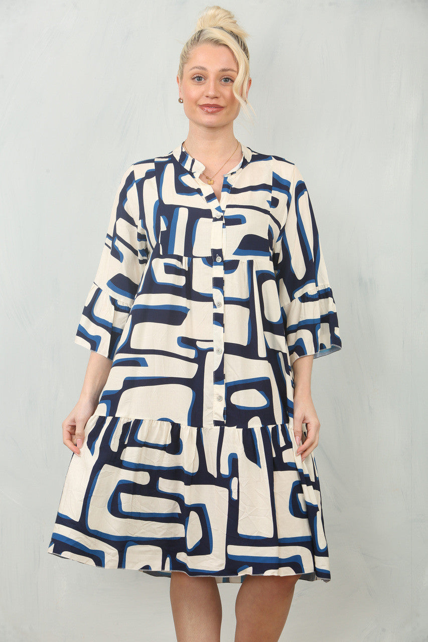OVERHEMDJURK MET GEOMETRISCHE PRINT - MARINEBLAUW