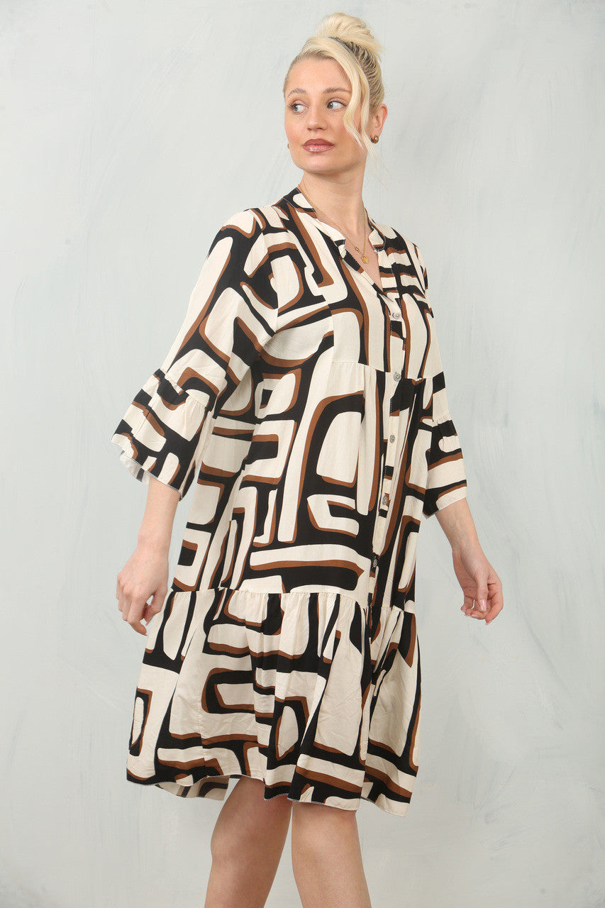 JURKBLOUSE MET GEOMETRISCHE PRINT - ZWART