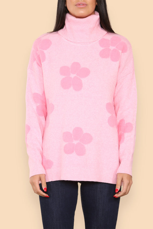 FLORAL HIGH NECK JUMPER PINK