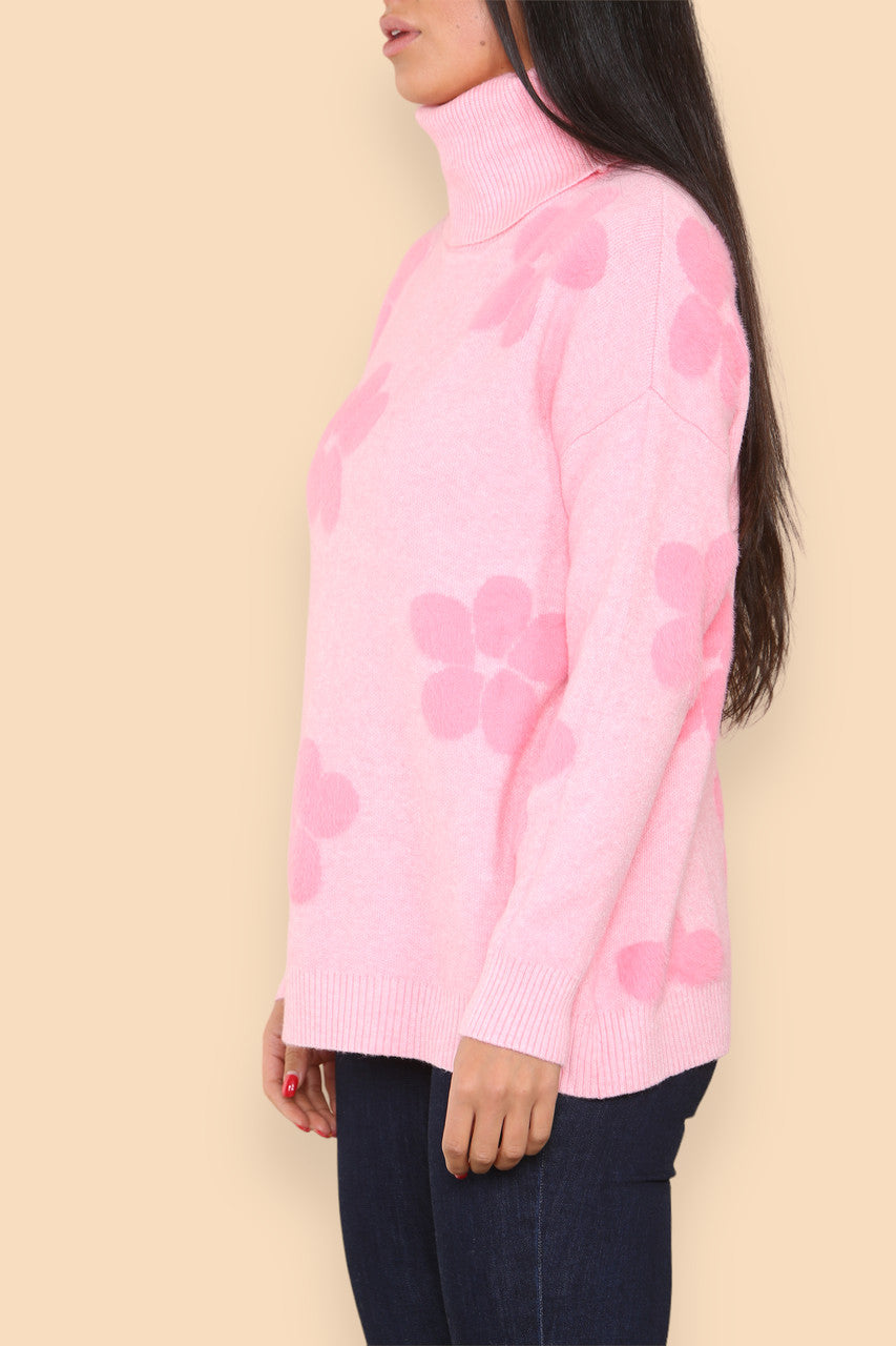 FLORAL HIGH NECK JUMPER PINK
