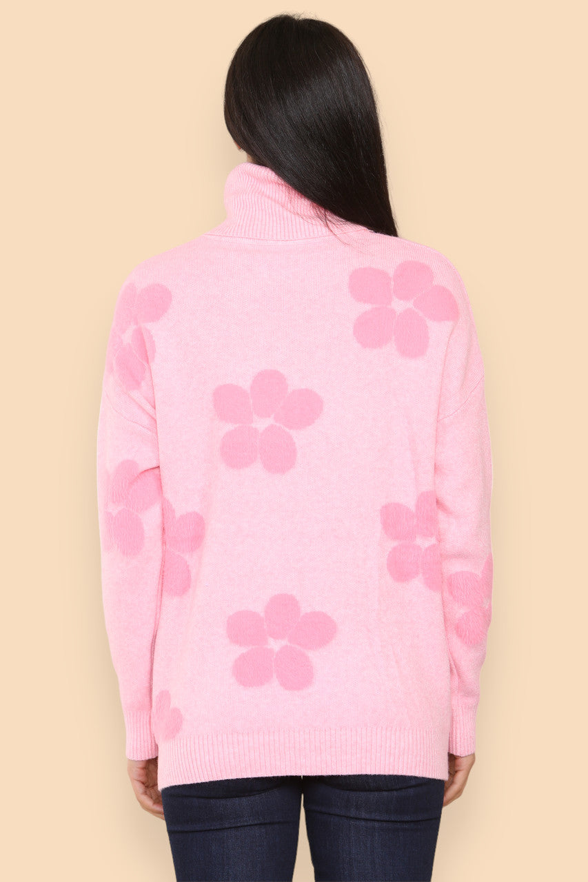 FLORAL HIGH NECK JUMPER PINK