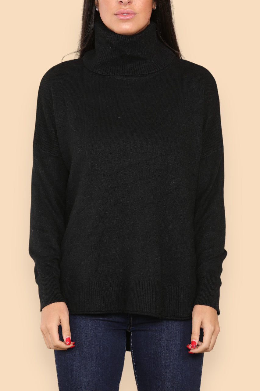 HIGH NECK SOFT KNIT RIB DETAIL JUMPER BLACK