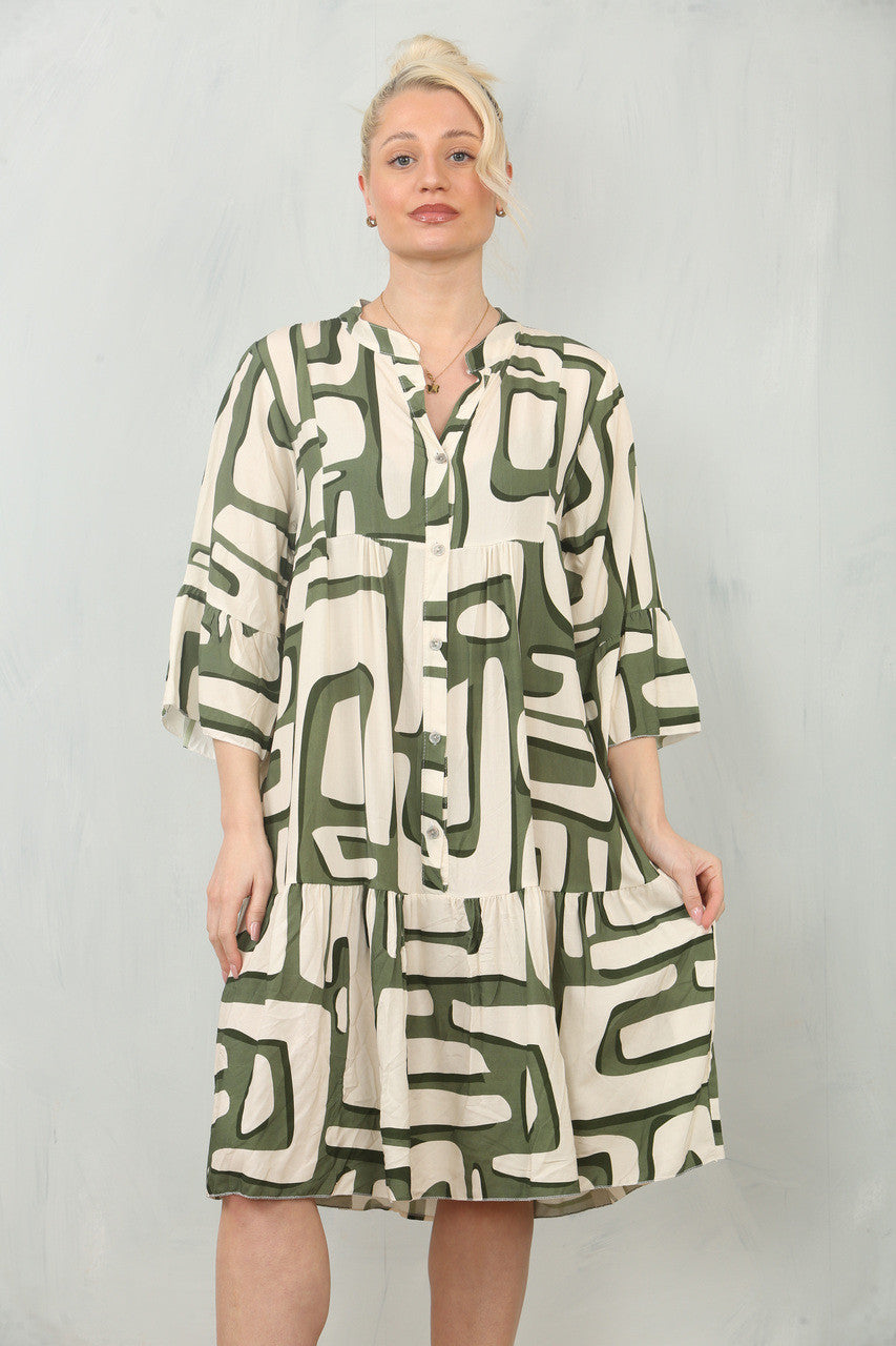 OVERHEMDJURK MET GEOMETRISCHE PRINT - KHAKI