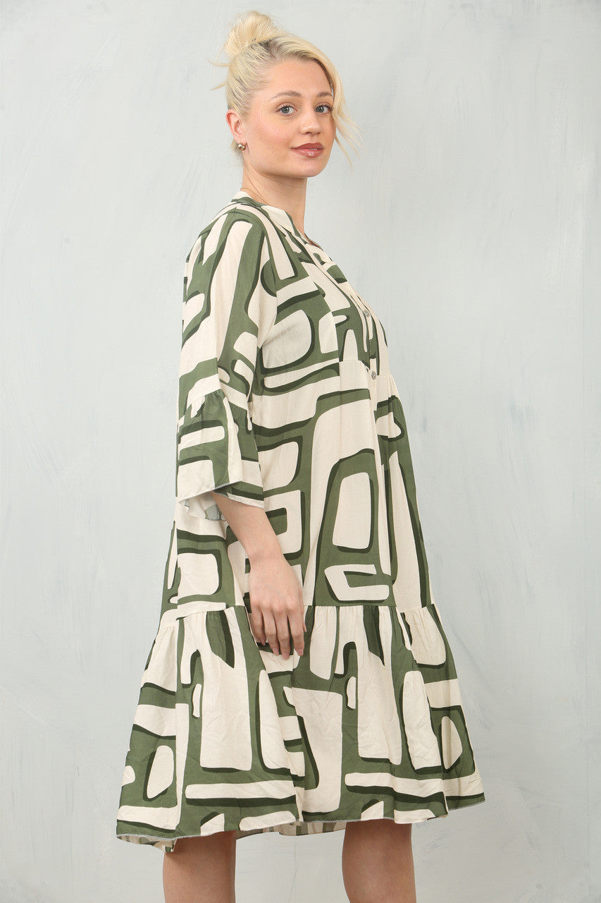 OVERHEMDJURK MET GEOMETRISCHE PRINT - KHAKI