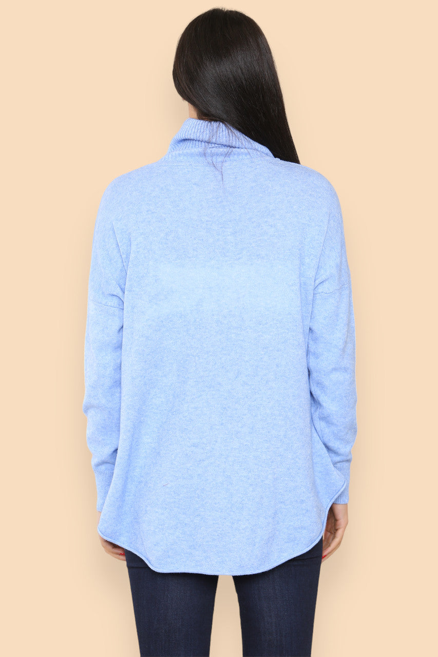 HIGH NECK SOFT KNIT RIB DETAIL JUMPER SKY BLUE
