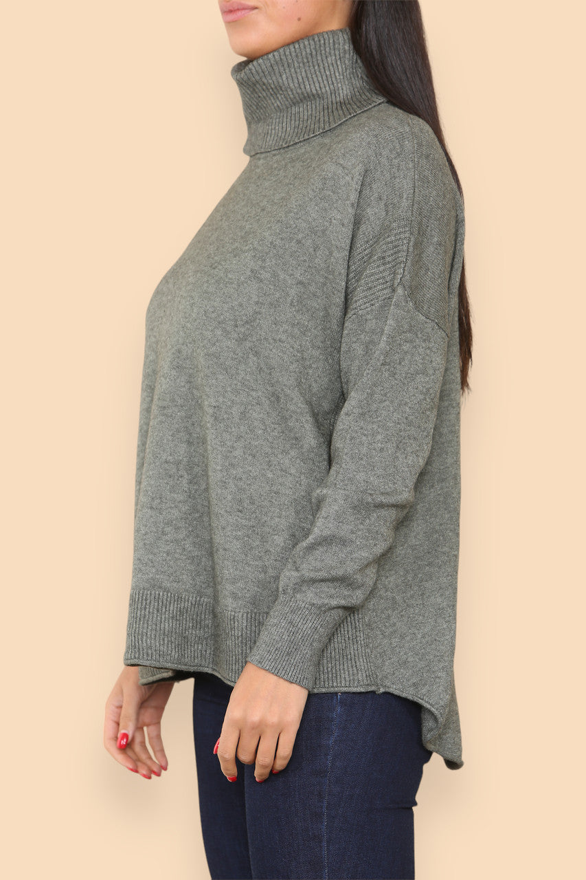 HIGH NECK SOFT KNIT RIB DETAIL JUMPER KHAKI