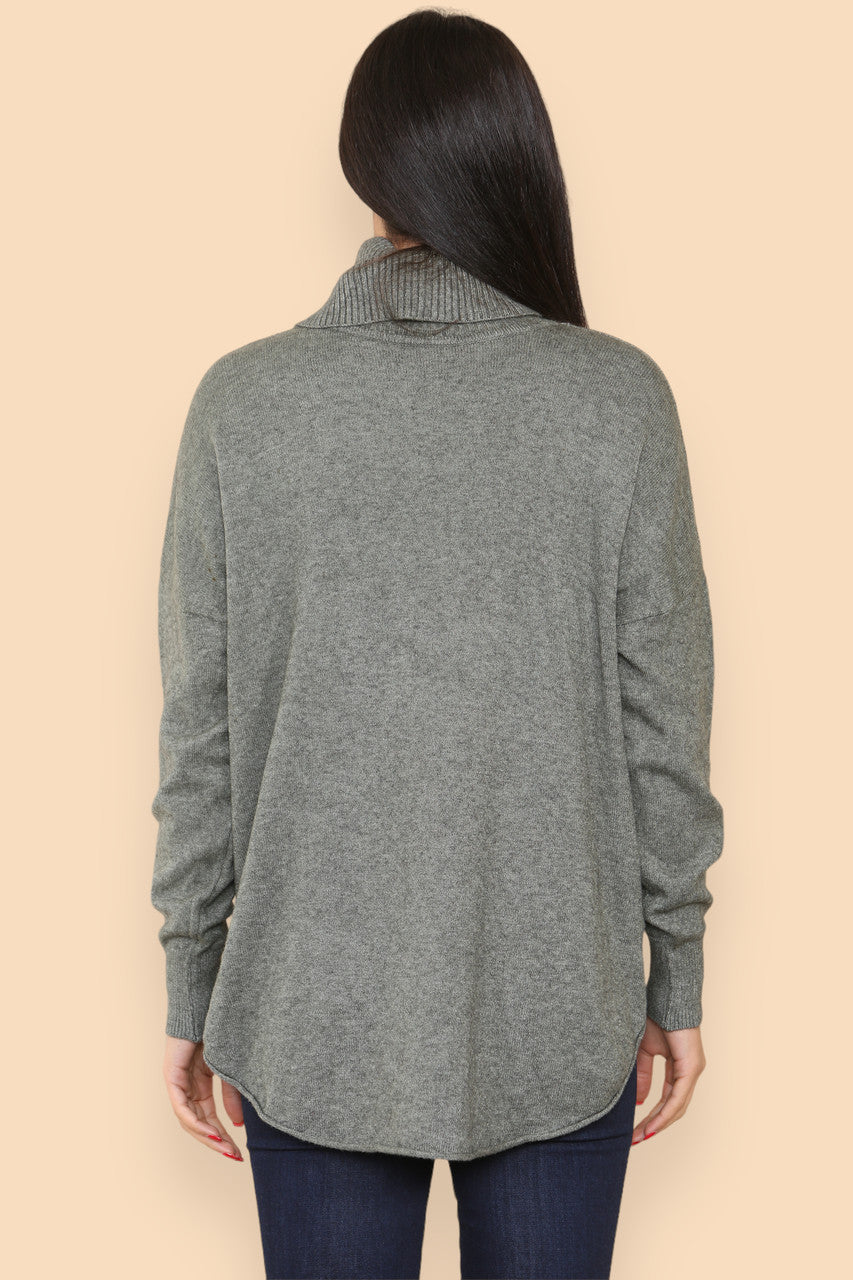 HIGH NECK SOFT KNIT RIB DETAIL JUMPER KHAKI