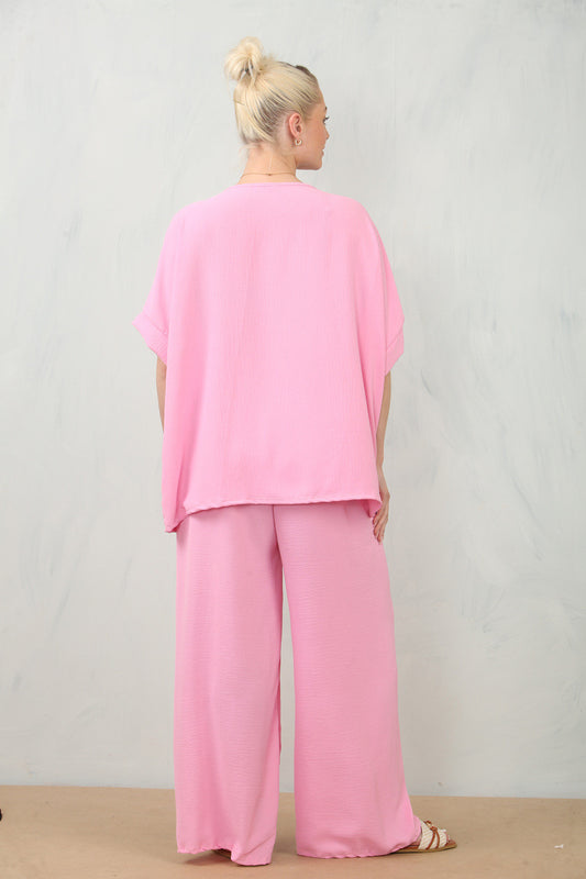 LUCHTIGE BLOEMENCORSAGE TOP & BROEK SET - ROZE
