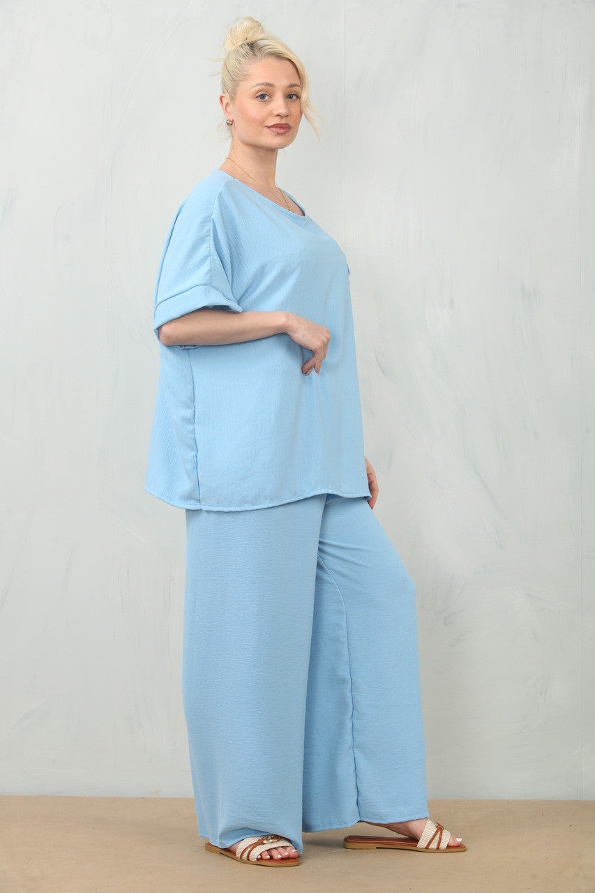 Luchtige bloemen corsage top & broek set - blauw