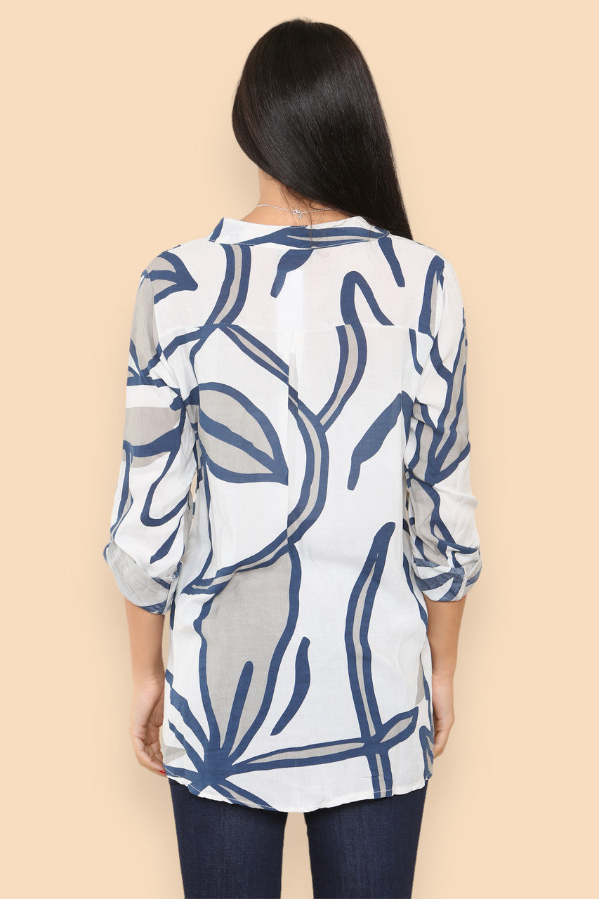 ABSTRACT FLORAL GRANDAD SHIRT WHITE