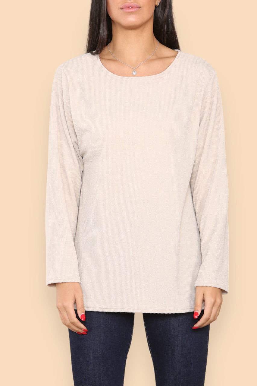 PLAIN RIBBED LONG SLEEVE JUMPER TOP STONE