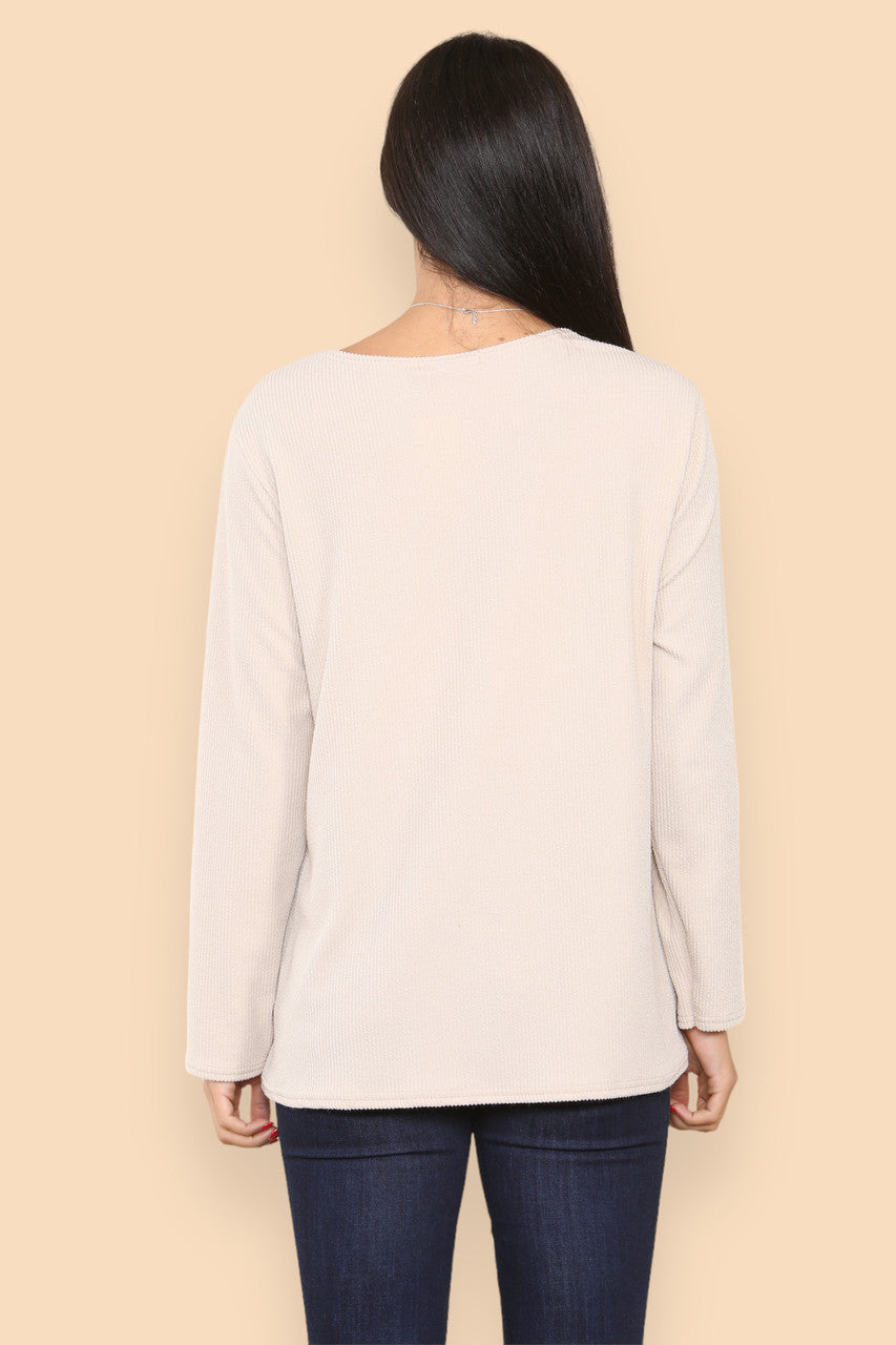 PLAIN RIBBED LONG SLEEVE JUMPER TOP STONE