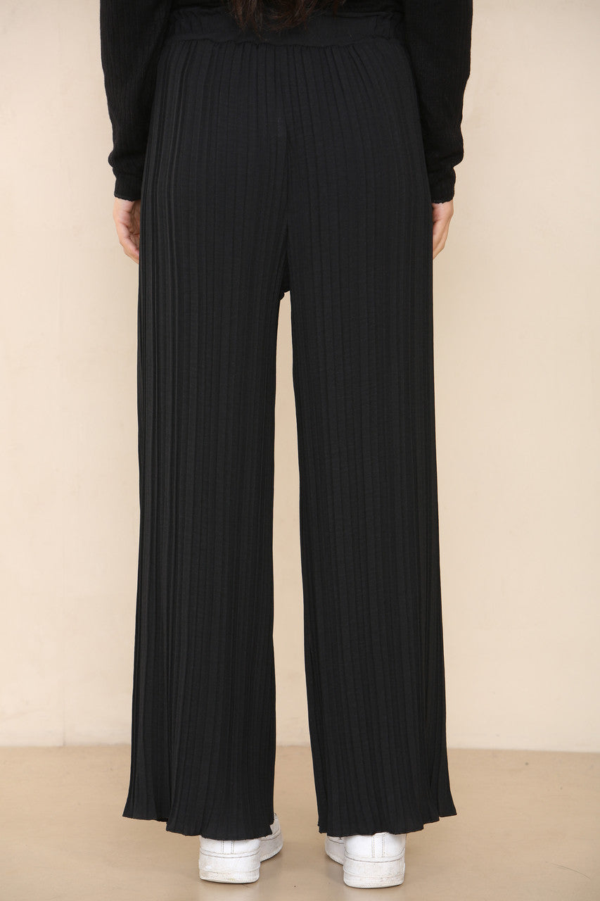 ELASTICATED WAIST PLEATED TROUSERS BLACK