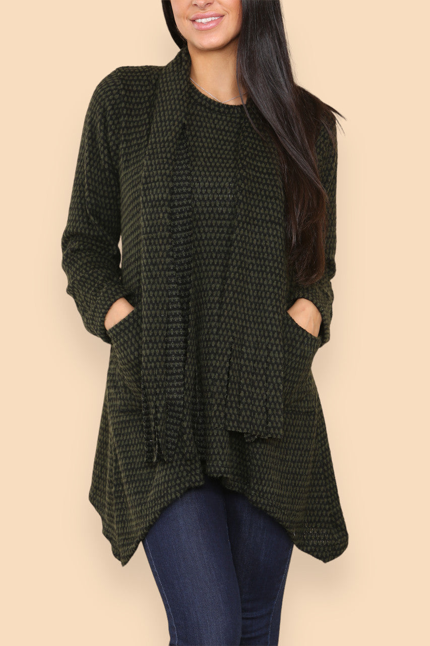 BLOCK KNITTED JUMPER WITH MATCHING SCARF KHAKI