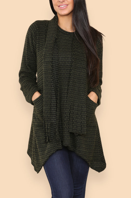 BLOCK KNITTED JUMPER WITH MATCHING SCARF KHAKI