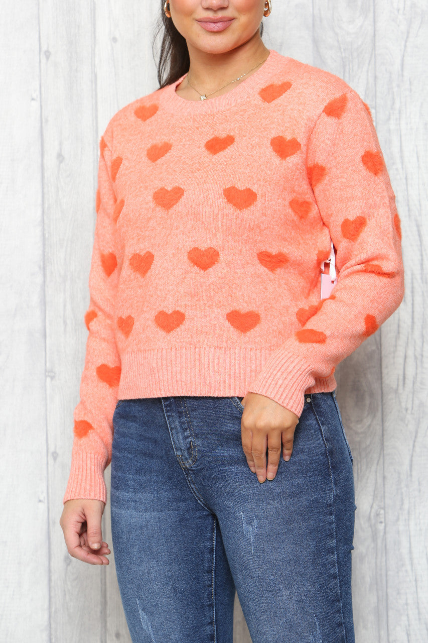 Ladies Heart Print Jumper Orange