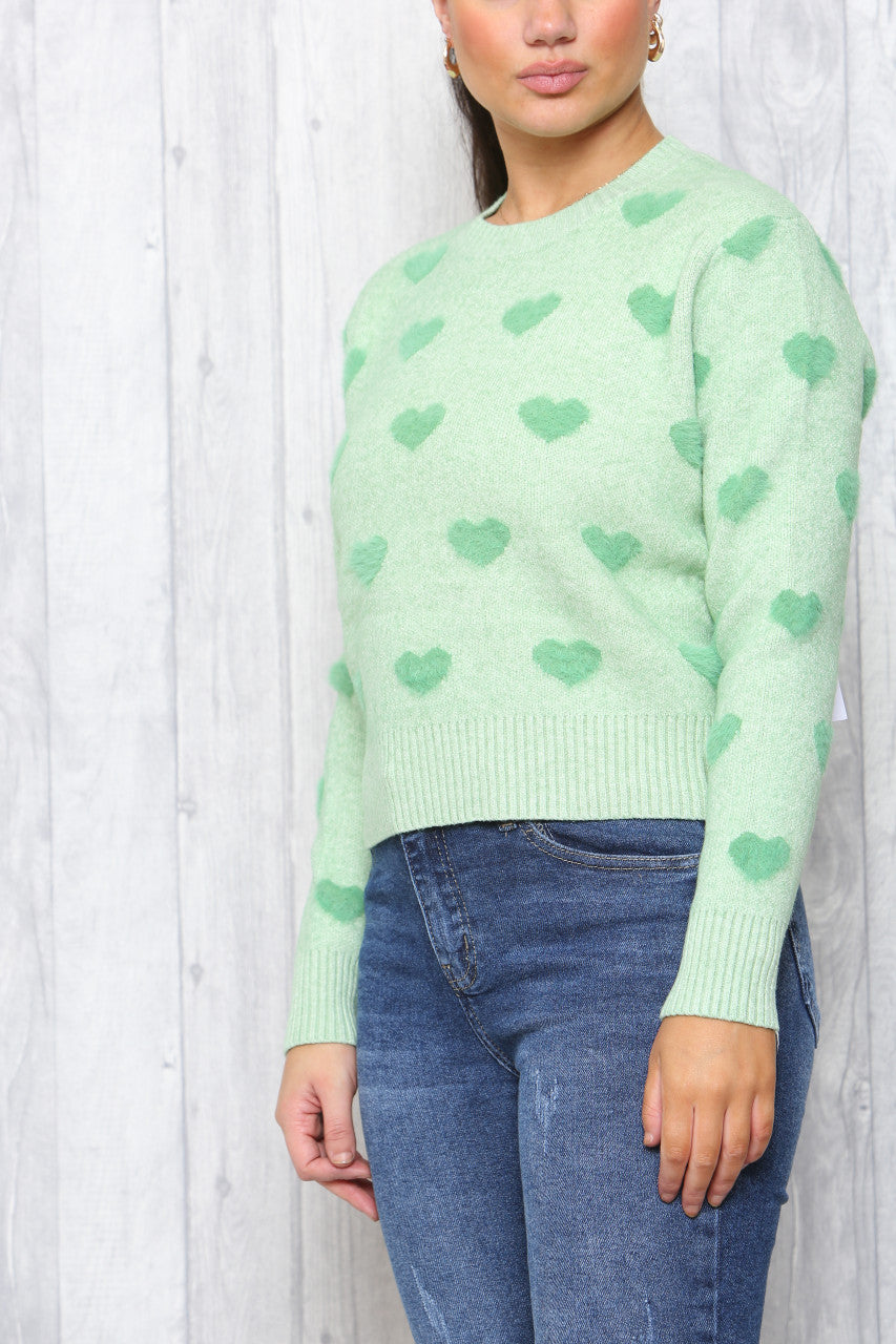 Ladies Heart Print Jumper Mint