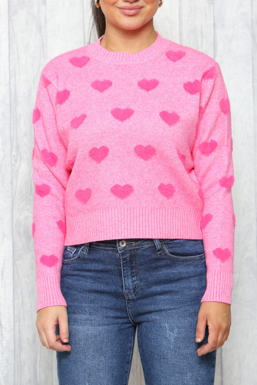 Dames Heart Print Trui Cerise