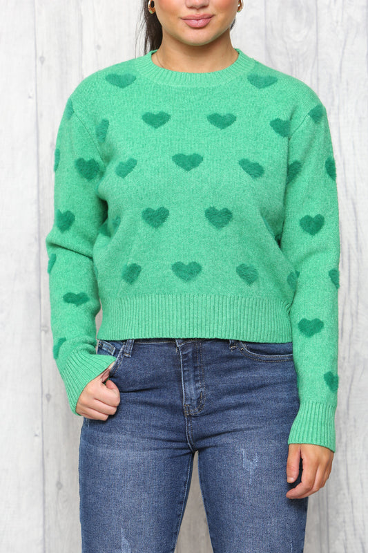 Dames trui met hartenprint groen