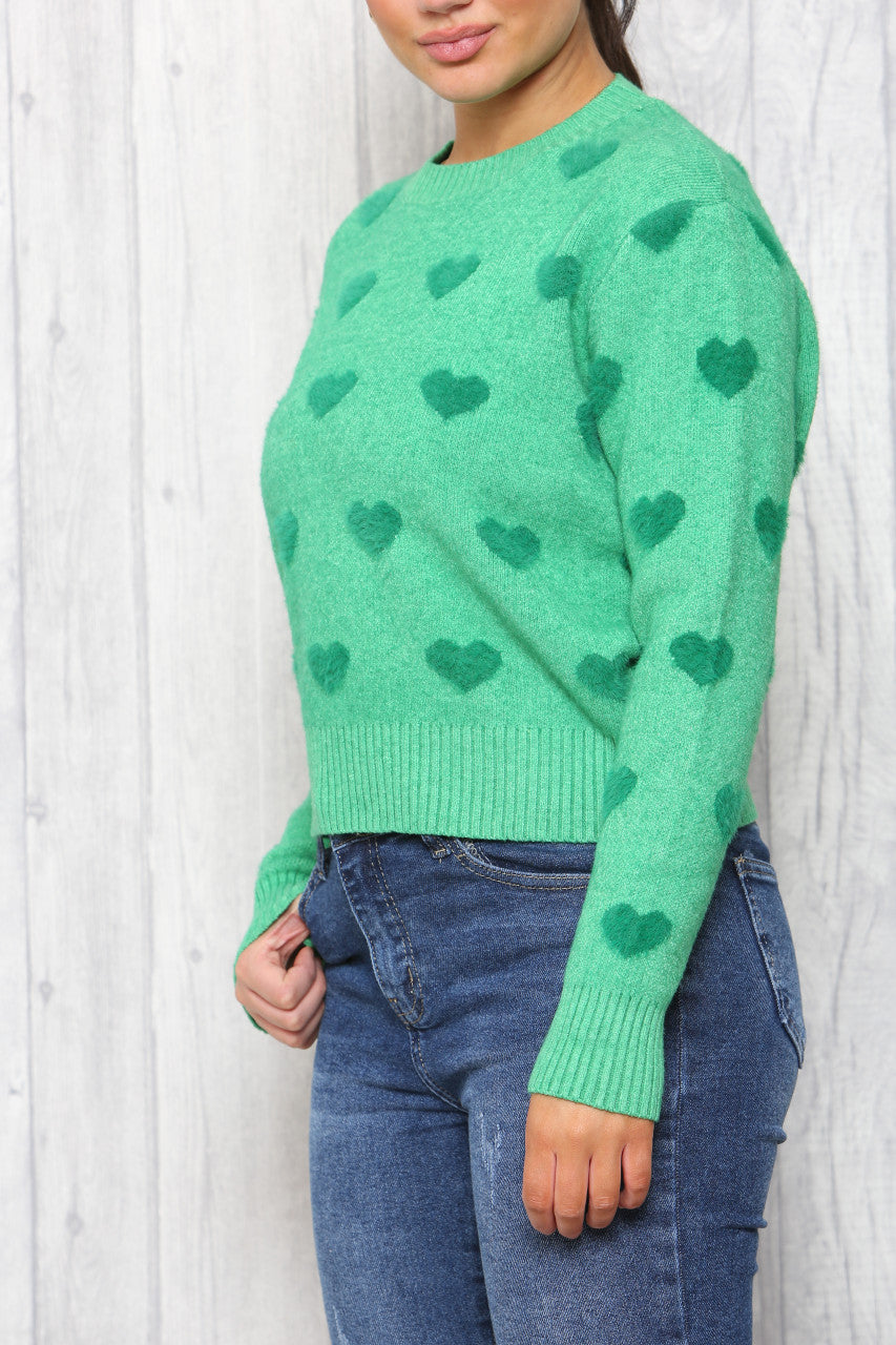 Ladies Heart Print Jumper Green