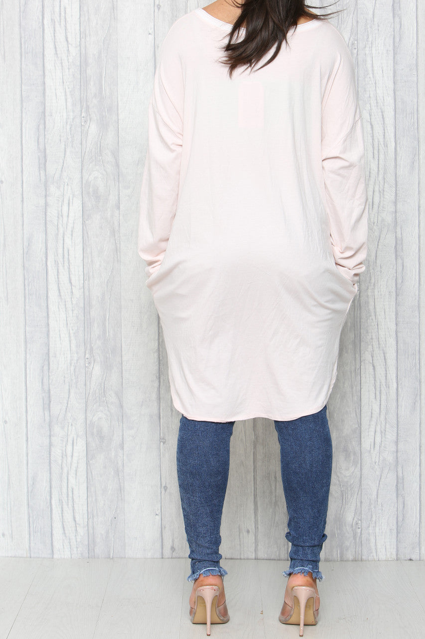 Dames Tuniek Top Lichtroze met Distressed Pailletten Sterren