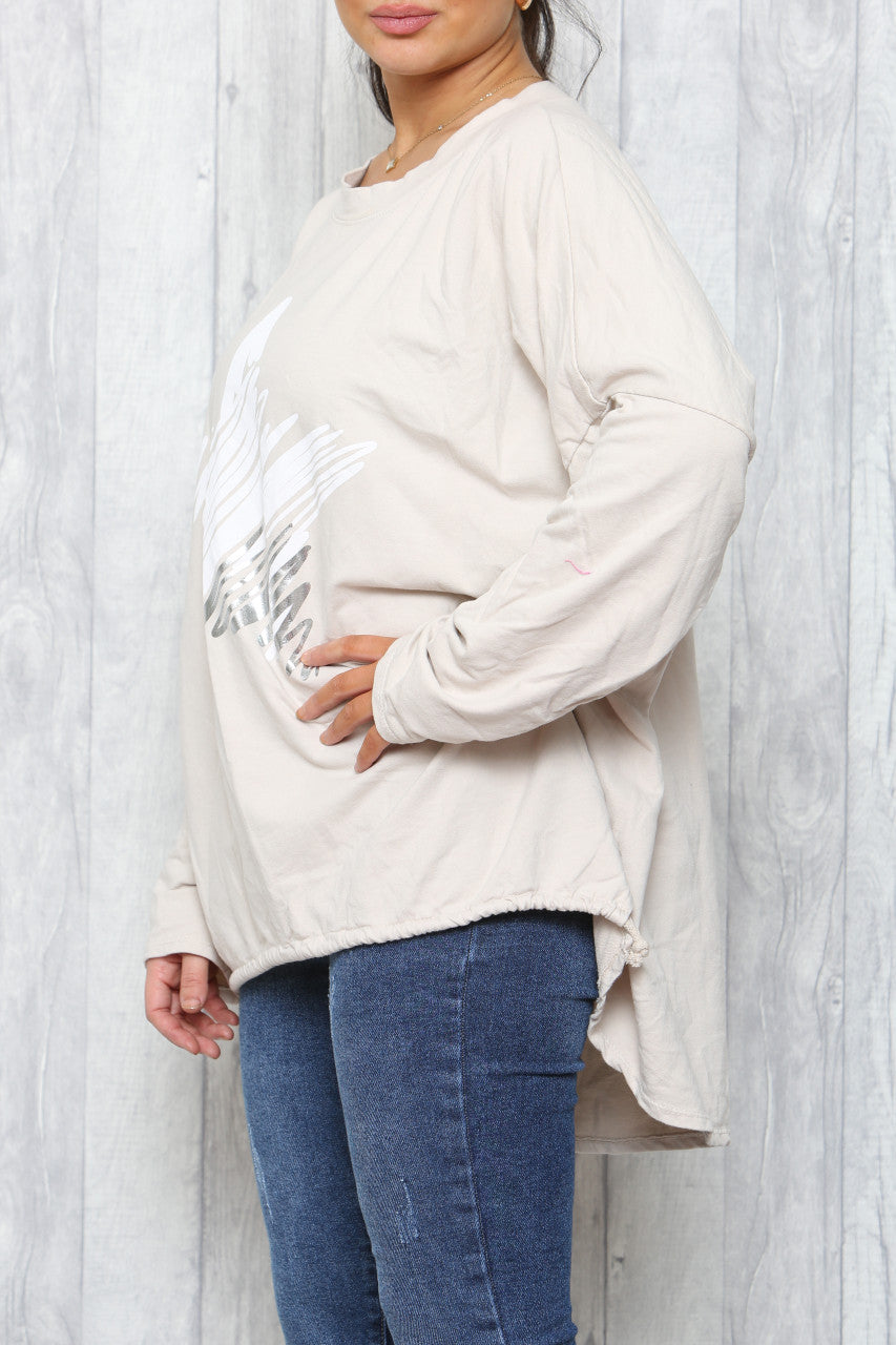 Dames Star Squiggle Sweatshirt Top Stone