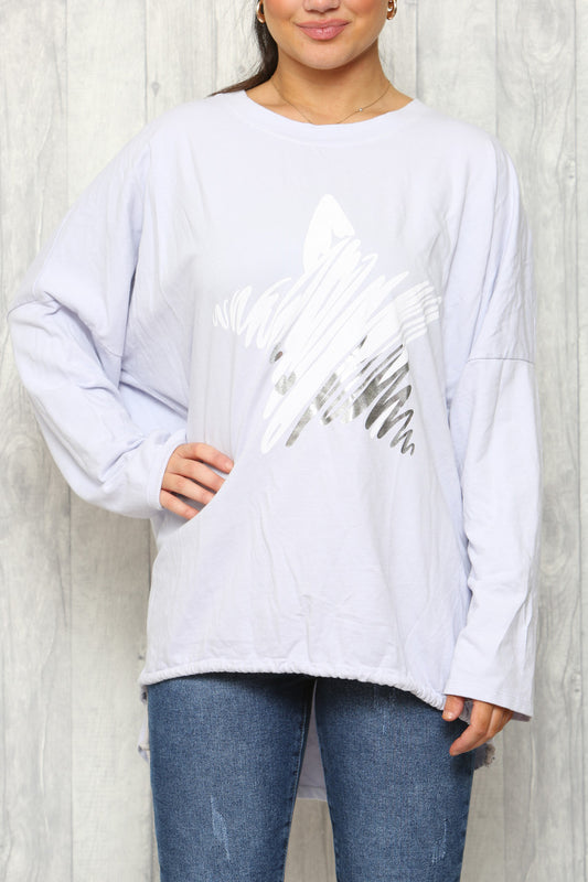 Ladies Star Squiggle Sweatshirt Top Lilac