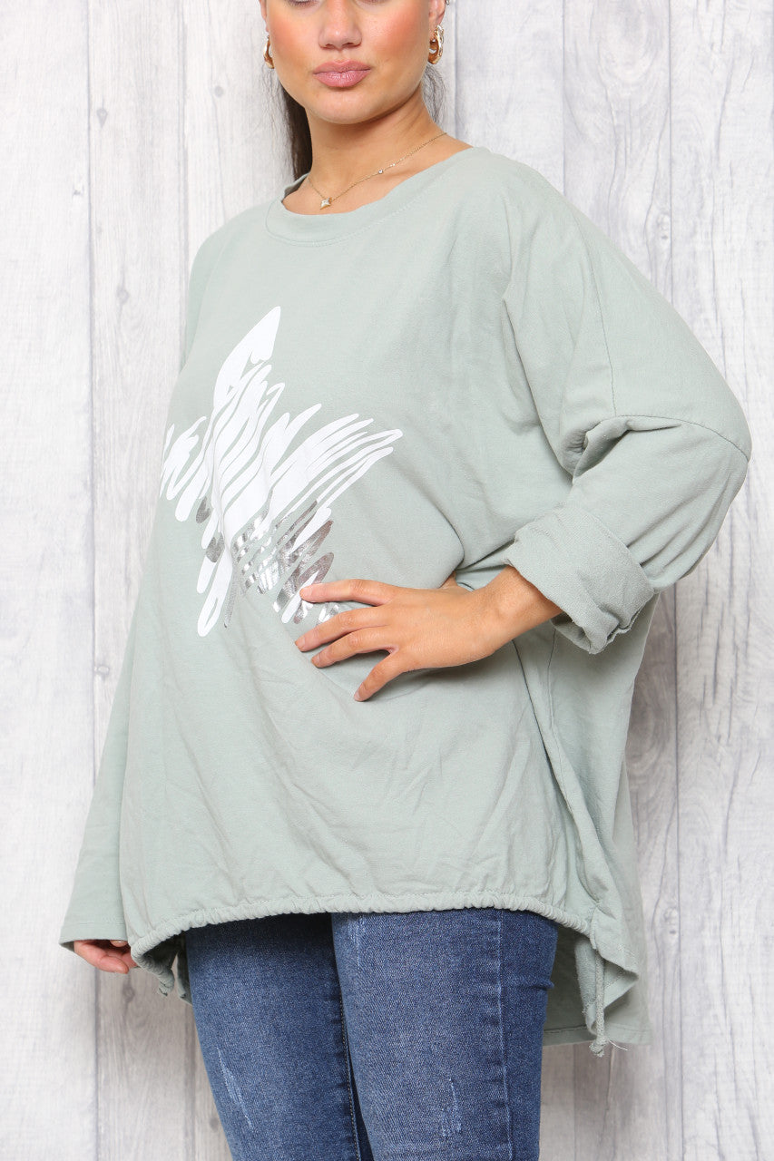 Ladies Star Squiggle Sweatshirt Top Khaki