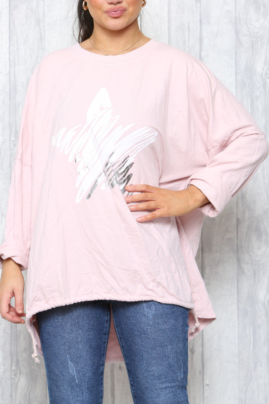 Ladies Star Squiggle Sweatshirt Top Dusty Pink