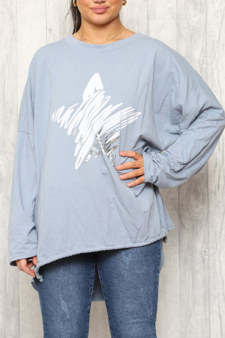 Dames Ster Krabbel Sweatshirt Top Denim