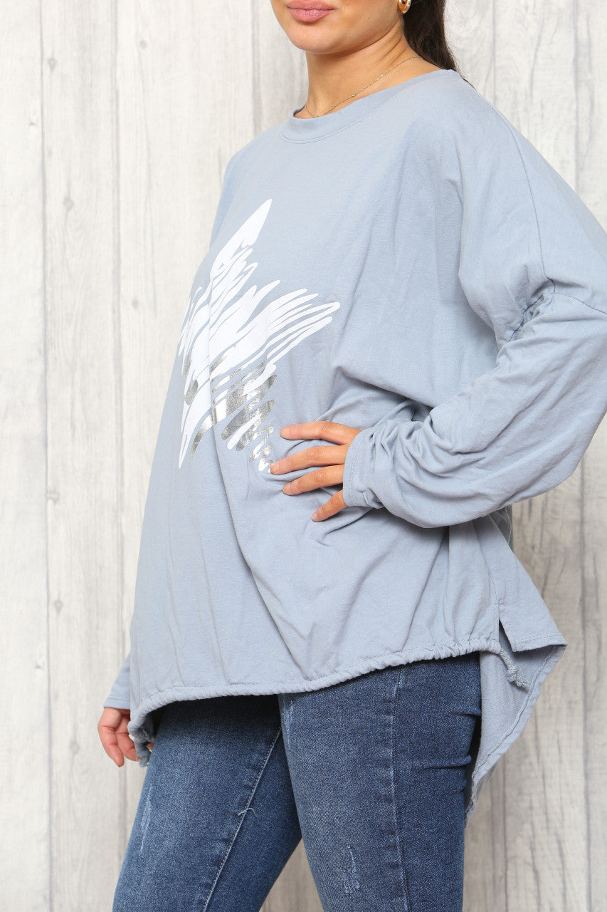 Dames Ster Krabbel Sweatshirt Top Denim