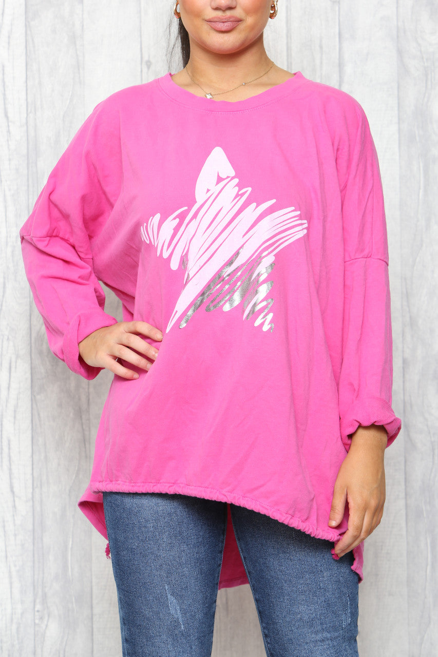 Ladies Star Squiggle Sweatshirt Top Cerise