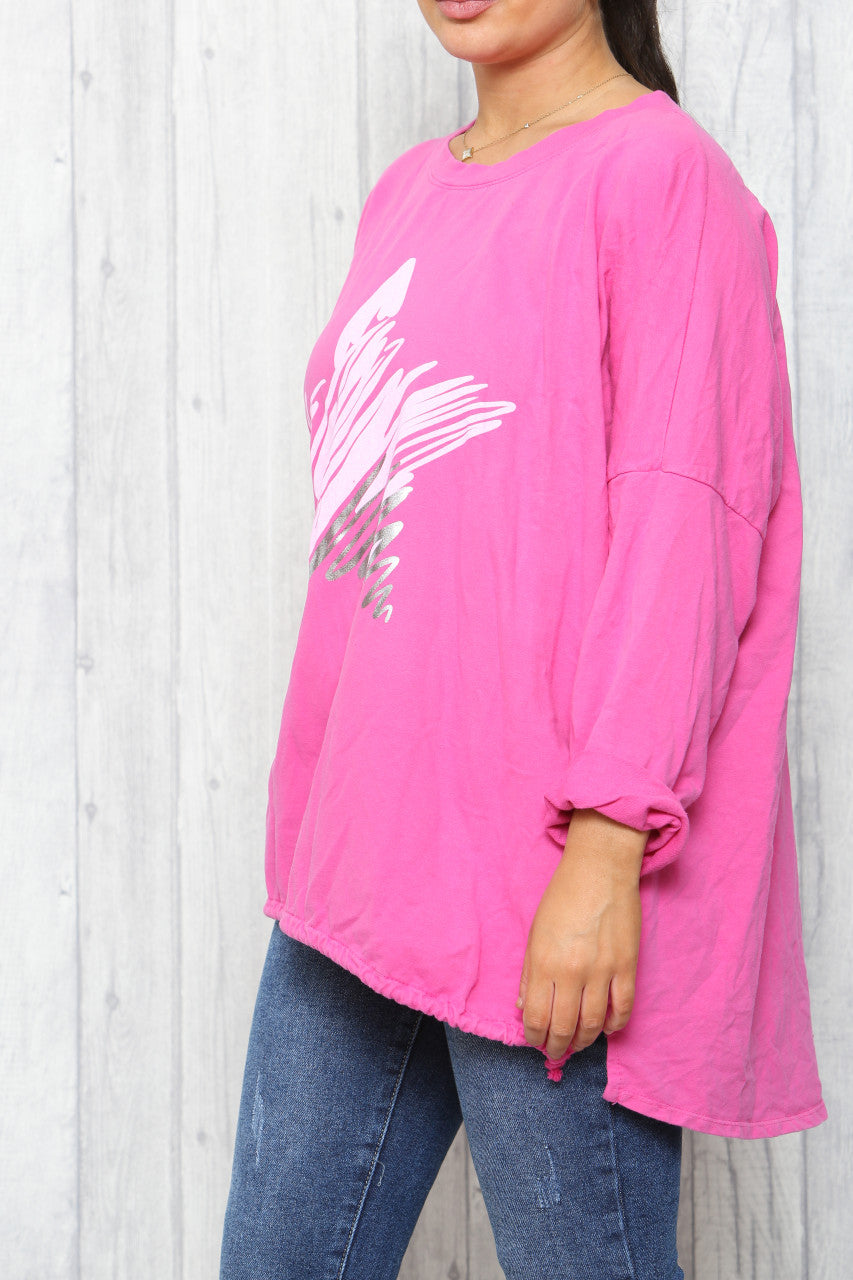 Ladies Star Squiggle Sweatshirt Top Cerise